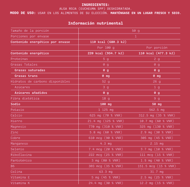 Alga roja deshidratada 50g